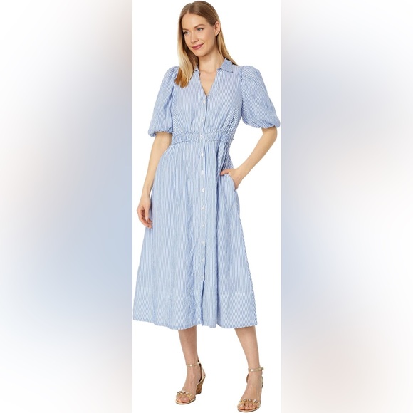 NWT Lilly Pulitzer Tassie Midi Dress Oxford Stripe Coastal Blue Size 6 - Picture 2 of 14